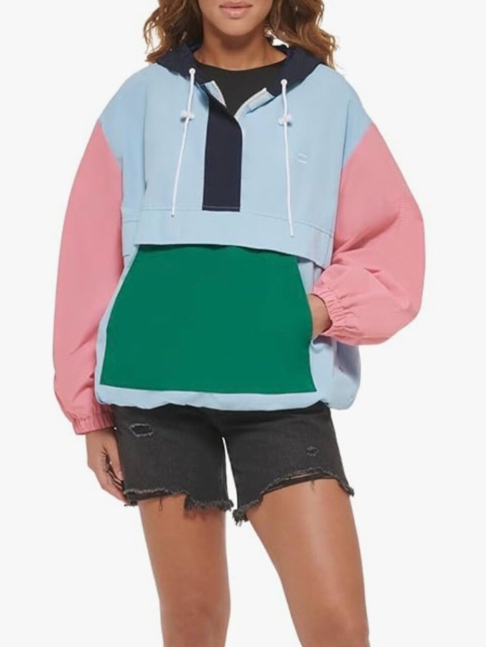 Levi’s women’s‎ Taslan popover windbreaker jacket size LARGE 1/4 zip hooded